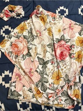 Floral Baby Swaddle blanket & matching headband - Pink & Yellow Flowers